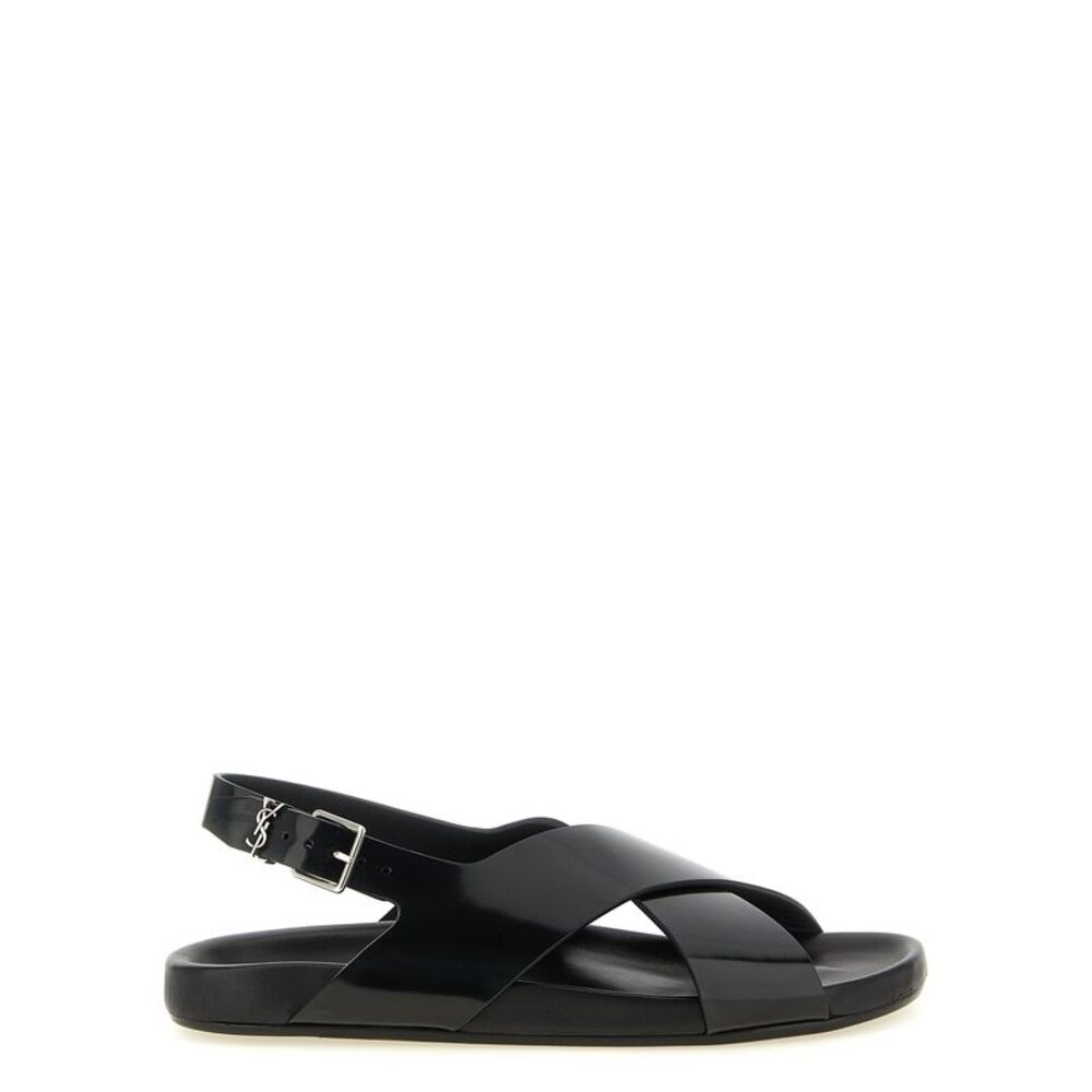 Saint Laurent Black Calfskin Flat Men's Sandals
